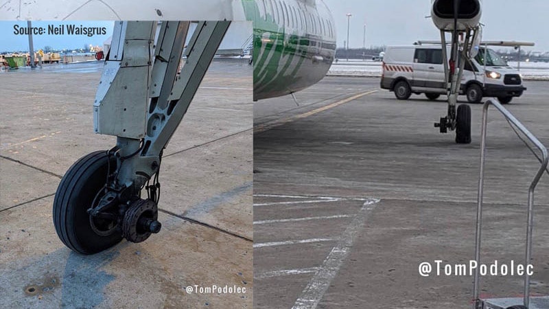 Detalle del tren de aterrizaje del vuelo AC8684 de Air Canada