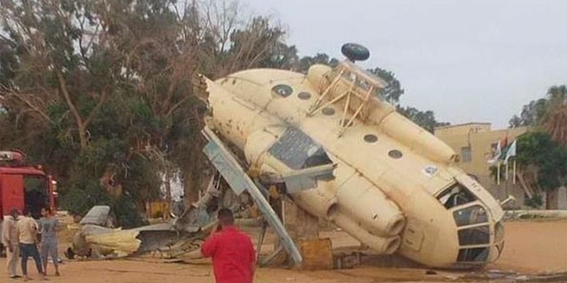 posición final del helicóptero de la armada nacional libia tras el accidente aéreo