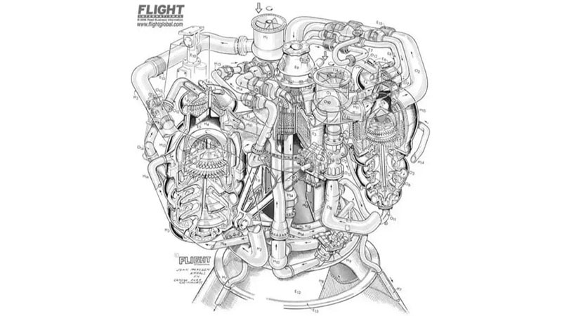 Ilustración del motor principal de las lanzaderas espaciales