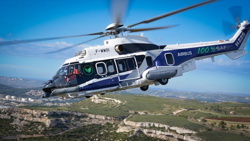 Helicóptero Airbus H225 en el que se probó el combustible sostenible sin ningún tipo de mezcla