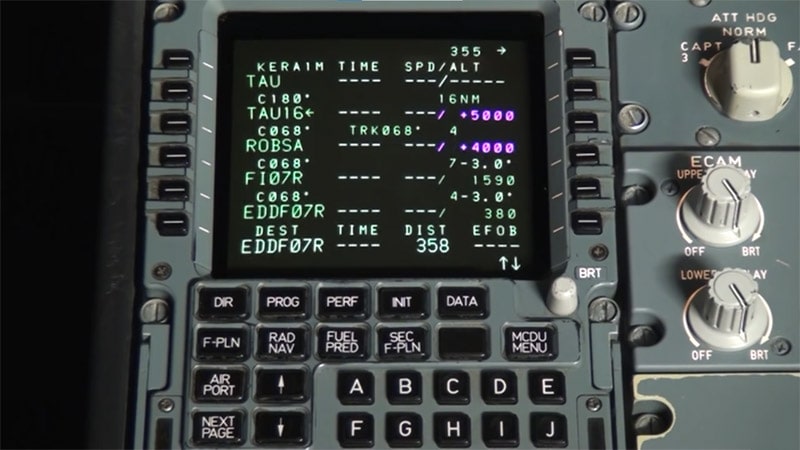 MCDU de un avión Airbus A320 con el que se controla el piloto automático
