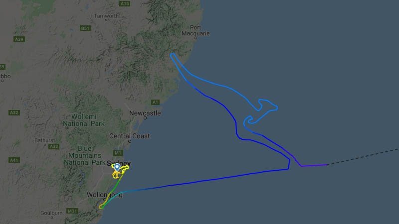 Canguro dibujado en el cielo por lo pilotos del Boeing 747 de Qantas