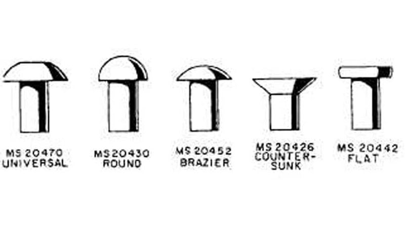 Diferentes tipos de remaches aeronáuticos