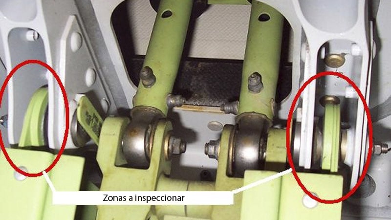 Zonas a inspeccionar en el timón de profundidad de un Boeing 737